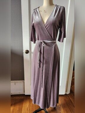 Zara Gray Velvet Wrap Midi Dress